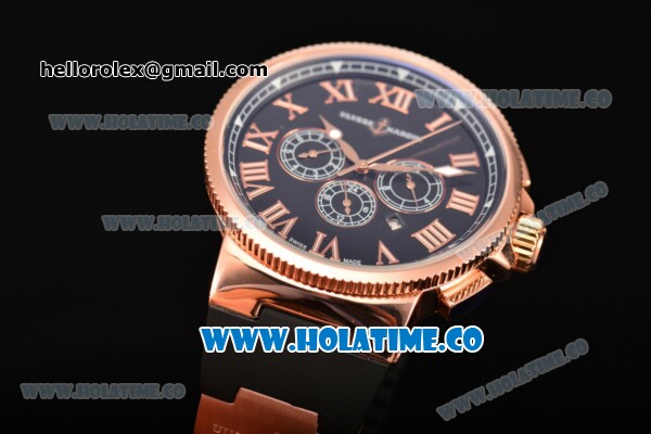 Ulysse Nardin Marine Chrono Asia Automatic Rose Gold Case with Roman Numeral Markers and Black Dial - Click Image to Close